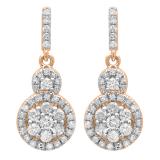 0.50 Carat (ctw) 14K Rose Gold Round Cut White Diamond Ladies Cluster Style Drop Earrings 1/2 CT
