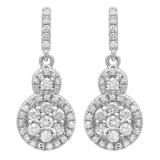 0.50 Carat (ctw) 18K White Gold Round Cut White Diamond Ladies Cluster Style Drop Earrings 1/2 CT