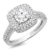 1.55 Carat (ctw) 14K White Gold Round Cut Diamond Ladies Vintage Style Bridal Halo Engagement Ring