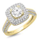 1.55 Carat (ctw) 18K Yellow Gold Round Cut Diamond Ladies Vintage Style Bridal Halo Engagement Ring