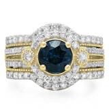 1.90 Carat (ctw) 10K Yellow Gold Round Cut Blue & White Diamond Ladies Bridal Halo Engagement Ring