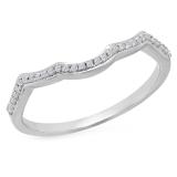 0.10 Carat (ctw) 10K White Gold Round Cut White Diamond Ladies Anniversary Wedding Stackable Band Contour Guard Ring 1/10 CT