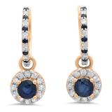 1.45 Carat (ctw) 14K Rose Gold Round Blue Sapphire & White Diamond Ladies Halo Style Dangling Drop Earrings 1 1/2 CT