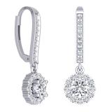 0.95 Carat (ctw) 18K White Gold Round White Diamond Ladies Halo Style Dangling Drop Earrings 1 CT
