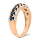 1.15 Carat (ctw) 10K Rose Gold Round Blue Sapphire & White Diamond Ladies Anniversary Wedding Band Stackable Ring