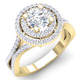1.50 Carat (ctw) 10K Yellow Gold Round Cut White Cubic ZIrconia Ladies Bridal Split Shank Halo Style Engagement Ring