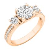 3.15 Carat (ctw) 10K Rose Gold Round Cut White Cubic Zirconia Ladies Bridal 3 Stone Engagement Ring