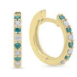 0.25 Carat (ctw) 10K Yellow Gold Round White & Blue Diamond Ladies Fine Dainty Hoop Earrings 1/4 CT