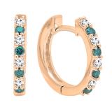 0.35 Carat (ctw) 10K Rose Gold Round White & Blue Diamond Ladies Fine Dainty Hoop Earrings 1/3 CT