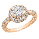 2.25 Carat (ctw) 10K Rose Gold Round Cut White Cubic Zirconia CZ Halo Style Bridal Engagement Ring