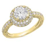 2.25 Carat (ctw) 10K Yellow Gold Round Cut White Cubic Zirconia CZ Halo Style Bridal Engagement Ring