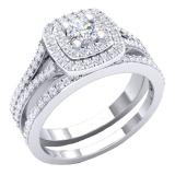 1.50 Carat (ctw) 10K White Gold Round Cubic Zirconia Ladies Halo Style Engagement Ring Set 1 1/2 CT
