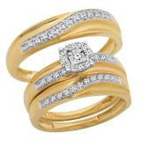 0.35 Carat (ctw) 10K Yellow Gold Round White Diamond Men & Women's Engagement Ring Trio Set 1/3 CT
