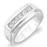 1.00 Carat (ctw) 14k White Gold Brilliant Princess Diamond Channel Mens Ring