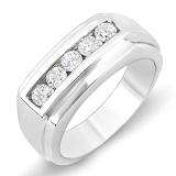 1.00 Carat (ctw) 14k White Gold Brilliant Round Diamond Channel Mens Ring