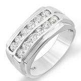 1.20 Carat (ctw) 14k White Gold Round Diamond Mens Wedding Anniversary 2 row Band Ring 1 1/4 CT