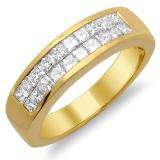 1.00 Carat (ctw) 14K Yellow Gold Ladies Princess Shape Invisible Set Double Row Wedding Band Anniversary Ring