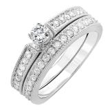 0.75 Carat (ctw) 14k White Gold Round Diamond Ladies Bridal Engagement Ring Set 3/4 CT