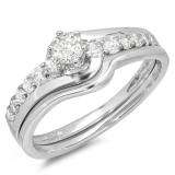 0.60 Carat (ctw) 14k White Gold Round Diamond Ladies Bridal Ring Set Matching Band