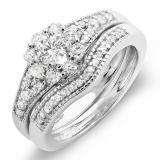 0.80 Carat (ctw) 14k White Gold Round Diamond Ladies Bridal Engagement Ring Set