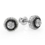 0.50 Carat (ctw) 10K White Gold Black and White Diamond Cluster Earrings 1/2 CT
