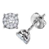0.75 Carat (ctw) 14K White Gold Round Diamond Cluster Stud Earrings Look of 2 CT total wt