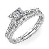 0.50 Carat (ctw) 14k White Gold Round & Princess Diamond Ladies Halo Style Bridal Engagement Ring Set 1/2 CT