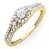 0.50 Carat (ctw) 14K Yellow Gold Round Cut Diamond Ladies Engagement Halo Style Bridal Ring