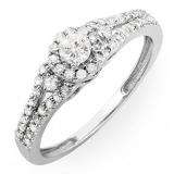 0.50 Carat (ctw) 14k White Gold Round Cut Diamond Ladies Engagement Halo Style Bridal Ring