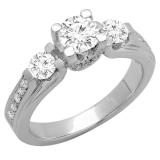 1.00 Carat (ctw) 14k White Gold Round Diamond 3 Stone Ladies Bridal Engagement Ring