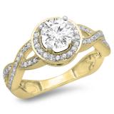 1.50 Carat (ctw) 10K Yellow Gold Round White Diamond Ladies Bridal Split Shank Halo Engagement Ring 1 1/2 CT