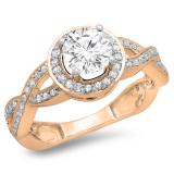 1.50 Carat (ctw) 18K Rose Gold Round White Diamond Ladies Bridal Split Shank Halo Engagement Ring 1 1/2 CT