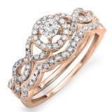 0.50 Carat (ctw) 18k Rose Gold Round Diamond Ladies Halo Style Bridal Engagement Ring Matching Band Set 1/2 CT