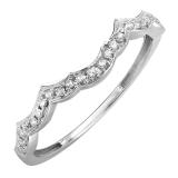0.10 Carat (ctw) 10K White Gold Round Cut Diamond Ladies Anniversary Wedding Stackable Contour Guard Band 1/10 CT