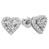 0.55 Carat (ctw) 10K White Gold Round & Princess White Diamond Heart Shaped Earrings