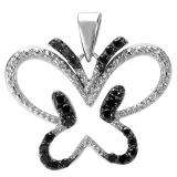 0.20 Carat (ctw) Sterling Silver Round Black Diamond Butterfly Ladies Pendant 1/5 CT
