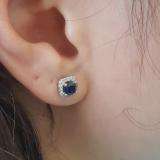 Buy 0.59 Inch 14K White Gold Each 4 MM Cushion Cut Lab Created Blue  Sapphire & Round Diamond Halo Stud Earrings Online at Dazzlingrock.com