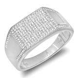 0.85 Carat (ctw) Platinum Plated Sterling Silver Round Cut Diamond Mens Flashy Hip Hop Pinky Ring