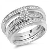 0.36 Carat (ctw) Plated Sterling Silver Round White Diamond Men & Womens Micro Pave Engagement Ring Trio Bridal Set 1/3 CT