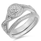 0.40 Carat (ctw) Sterling Silver Round White Diamond Womens Micro Pave Engagement Ring Bridal Set