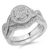 0.55 Carat (ctw) Sterling Silver Round White Diamond Womens Micro Pave Engagement Ring Set 1/2 CT