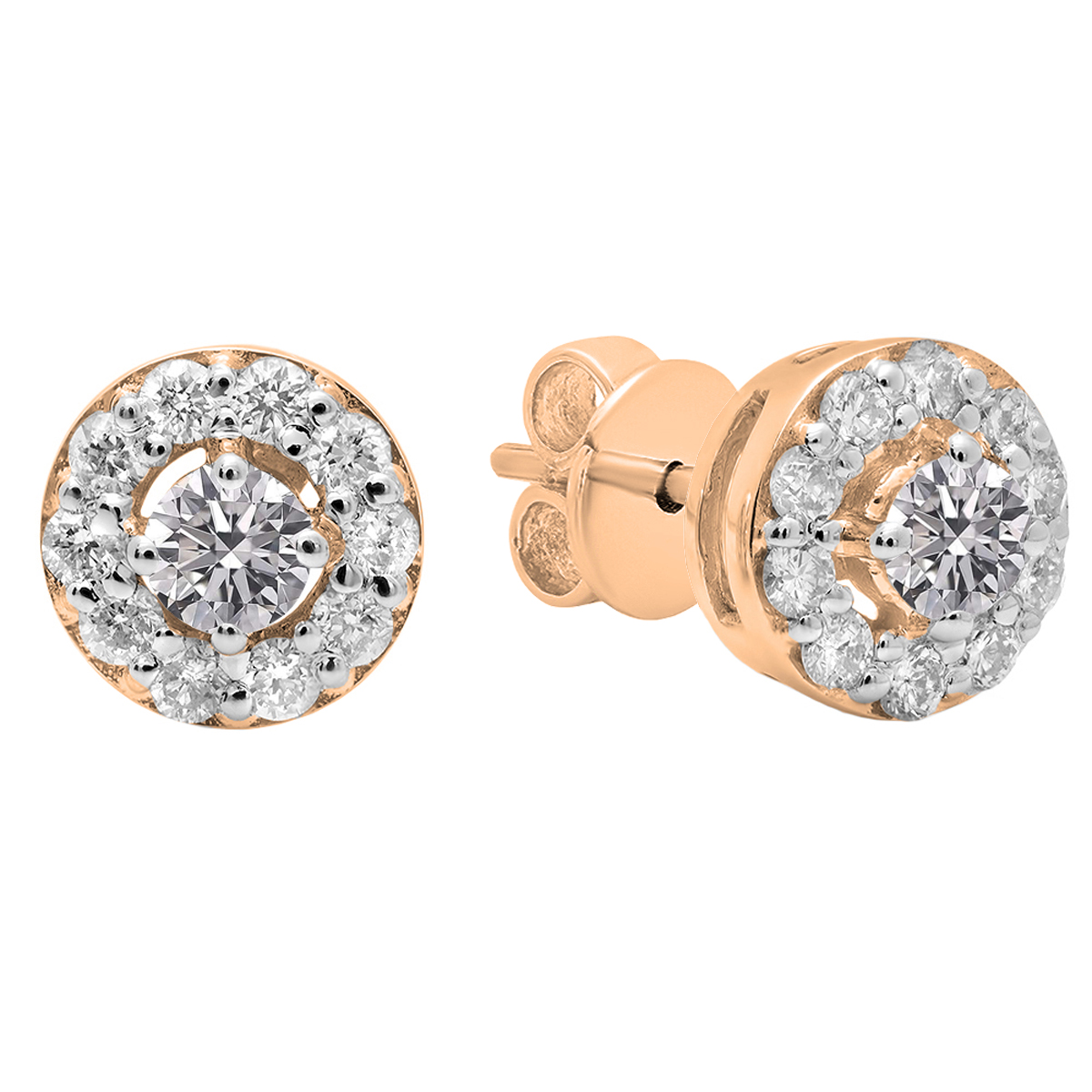 1.00 Carat (ctw) 10K Rose Gold Round Lab Grown White Diamond Ladies Cluster  Stud Earrings 1 CT