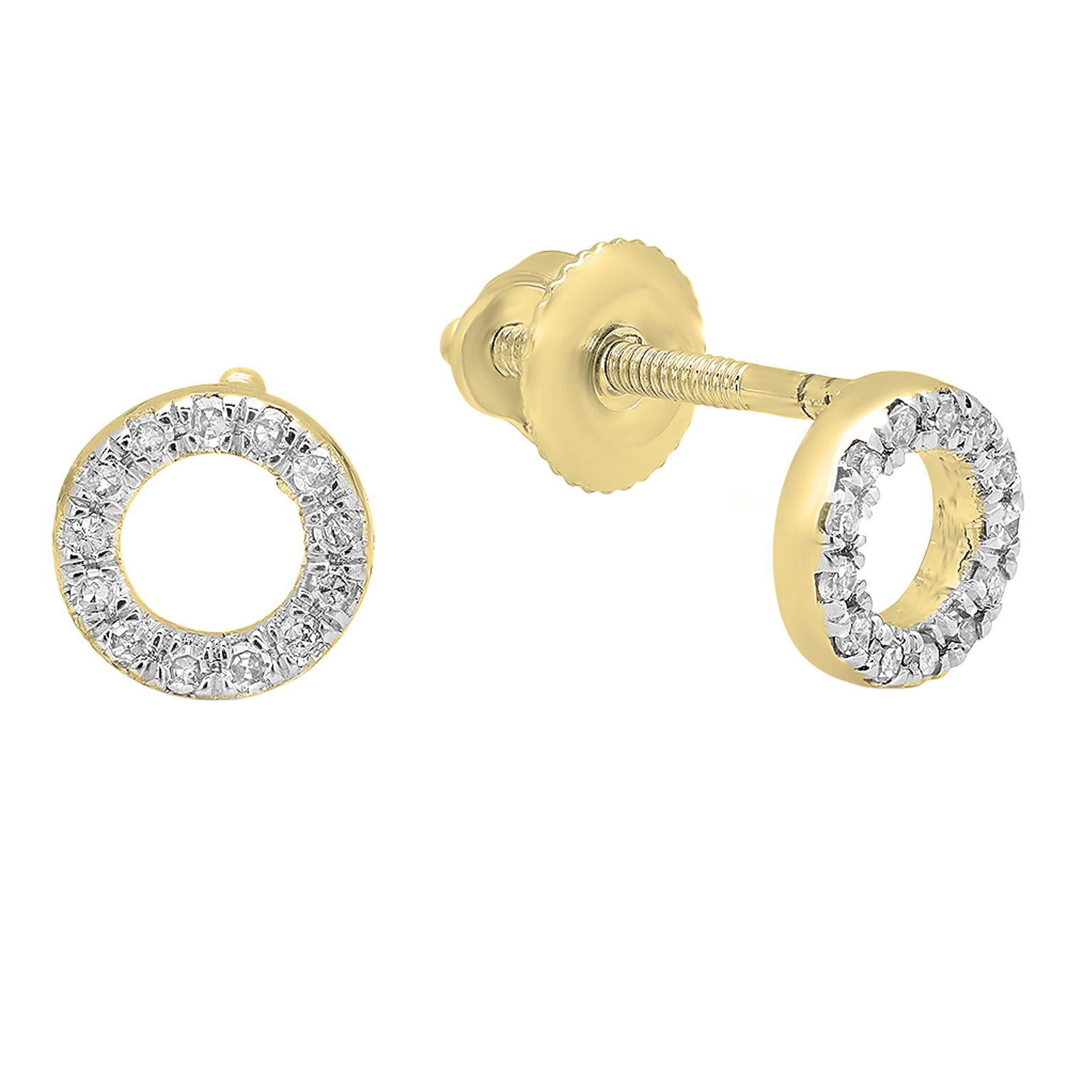 14k Yellow Gold Created Diamond Stud Screw Back Earrings 0.10Ct