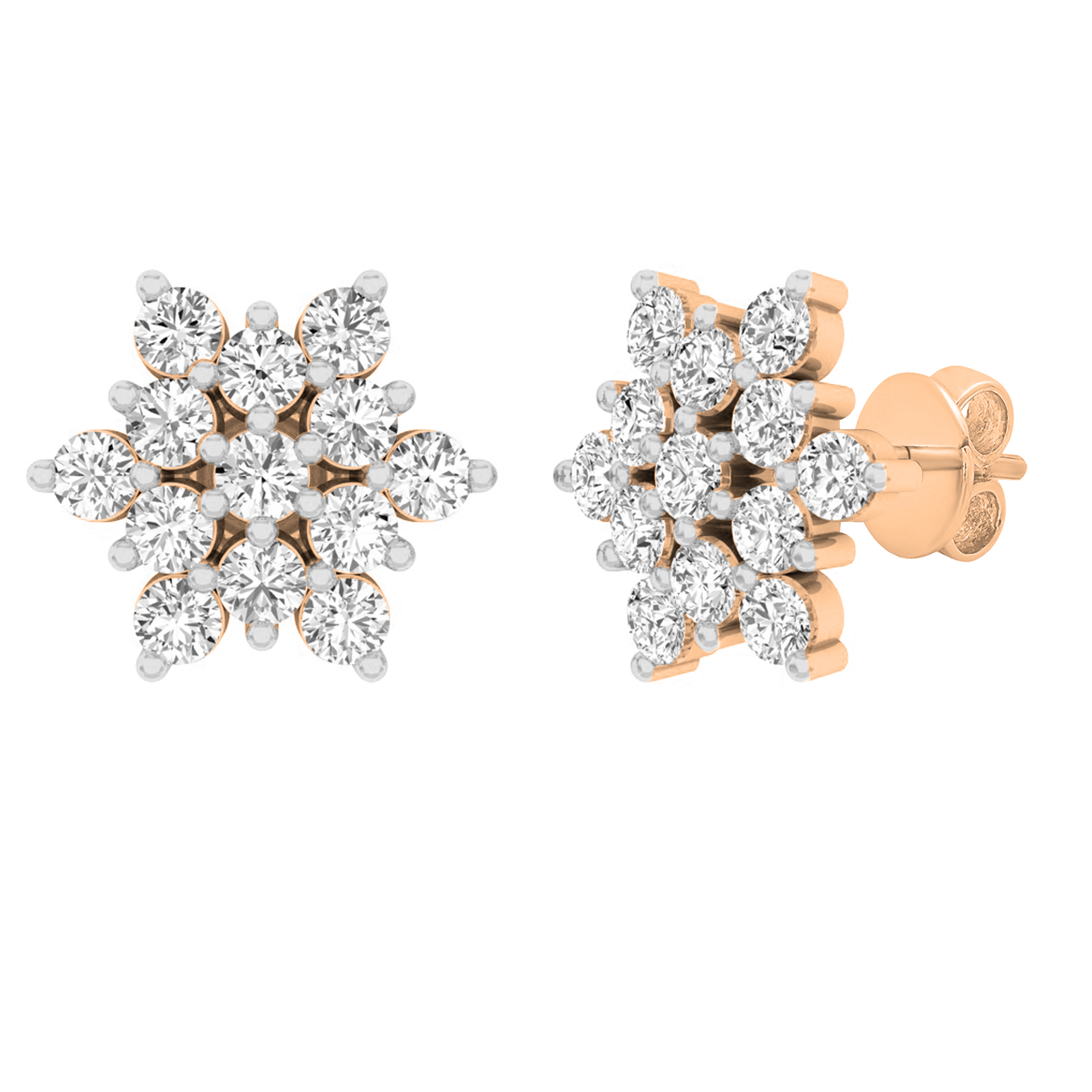 0.80 Carat (ctw) Round Lab Grown Diamond Ladies Flower Cluster Stud  Earrings 3/4 CT 10K Rose Gold