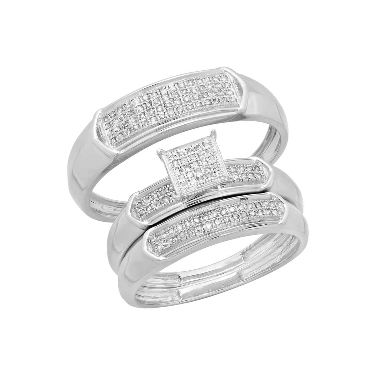 Dazzlingrock Collection 0.10 Carat Diamond Halo Wedding Ring Set | Sterling Silver For Couple | Women's & Men's Size 8.5