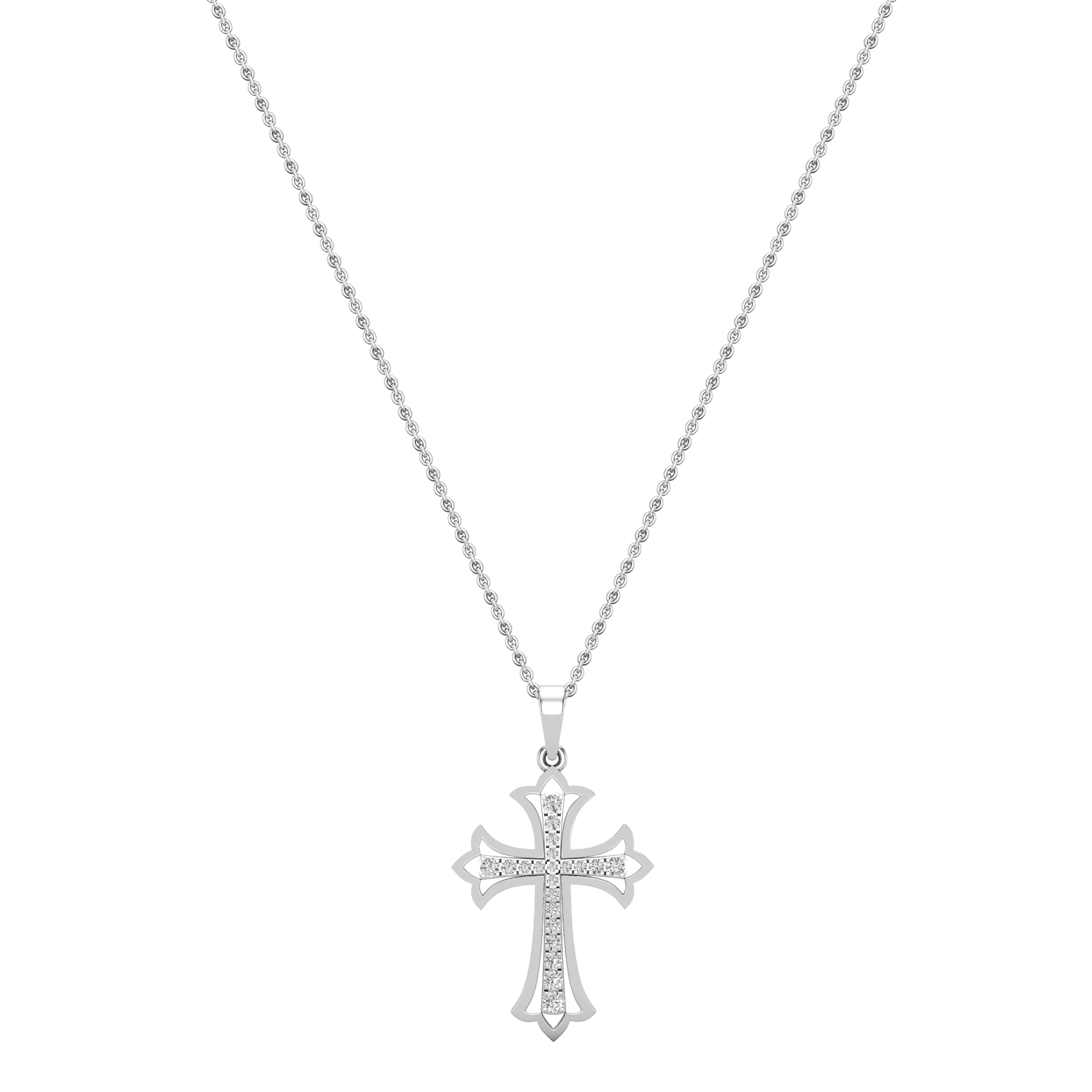 18 14K White Gold Diamond Cross Pendant Necklace