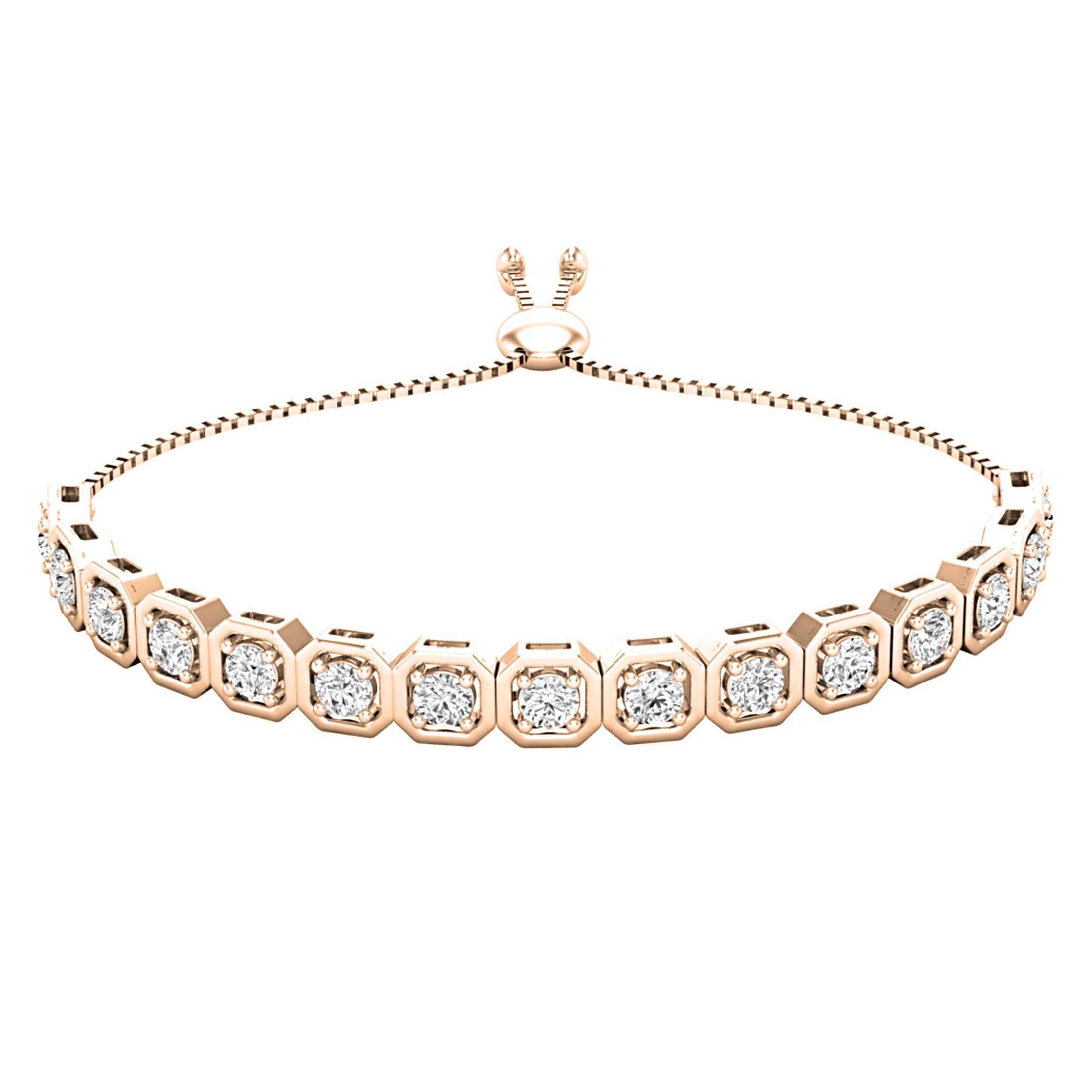 3.7mm Round Lab Grown White Diamond Octagon Frame Link Tennis Bracelet for  Women (3.00 ctw, Color D, Clarity VVS2) in 14K Rose Gold