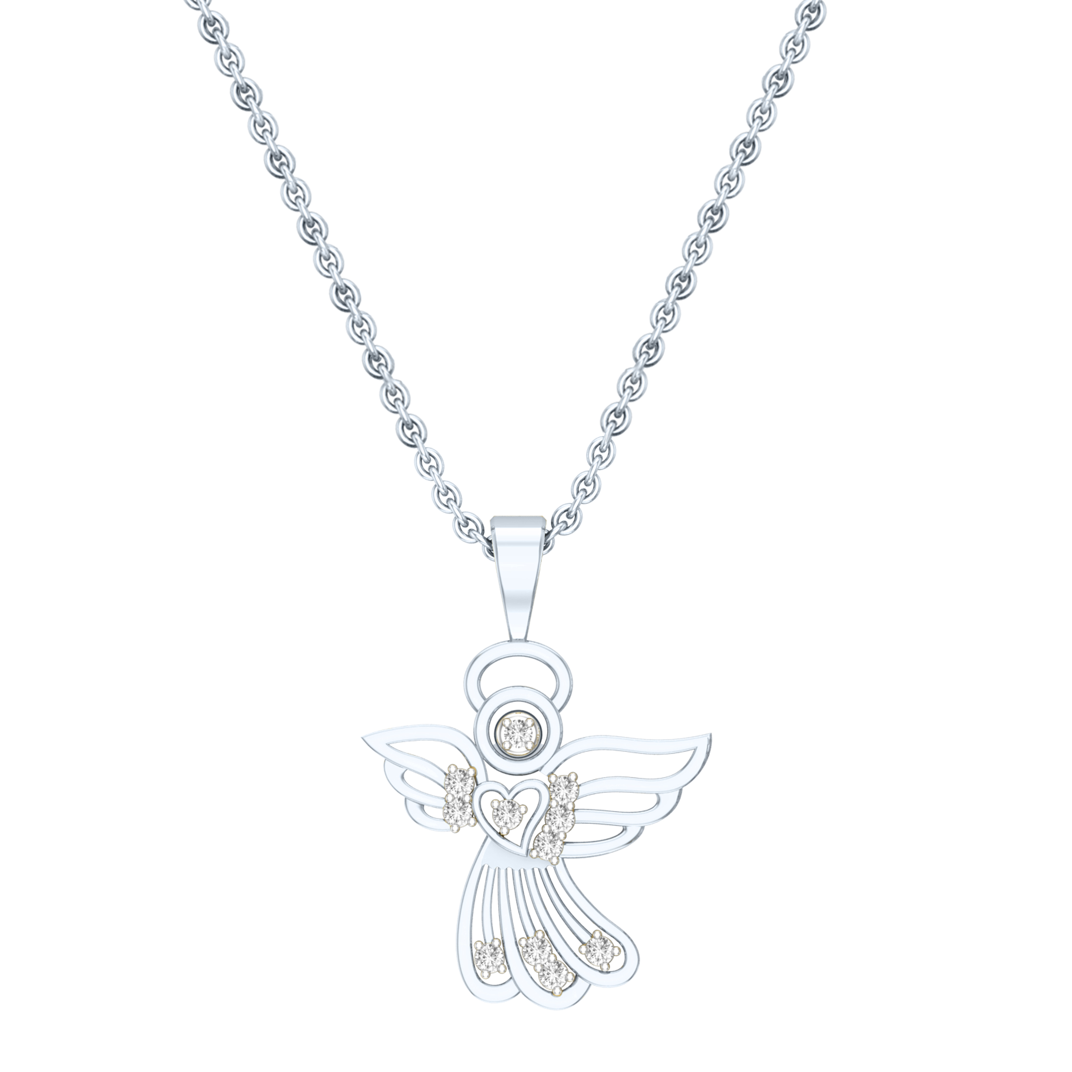 Buy Lab Grown White Diamond Angel Heart Pendant with 18 inch