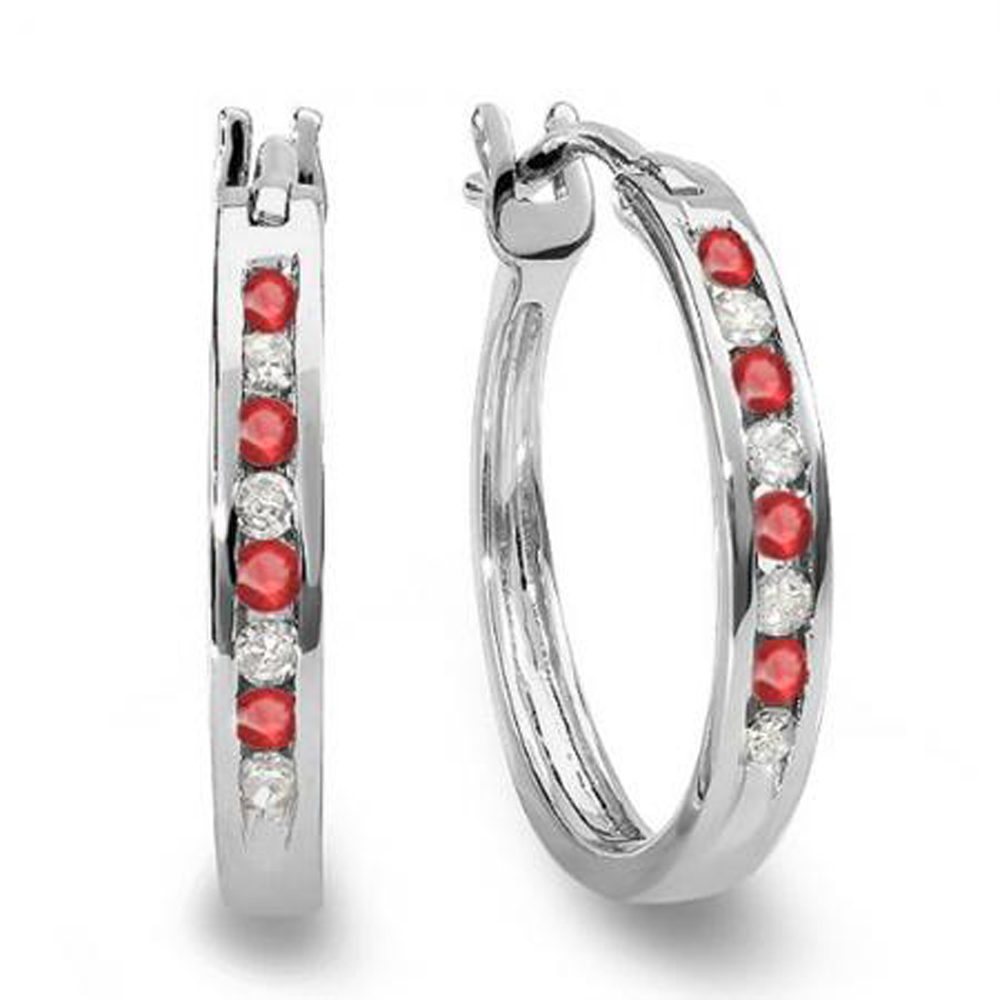 18K Gold Hoop Earrings with White Diamonds .92 Carats – Medium