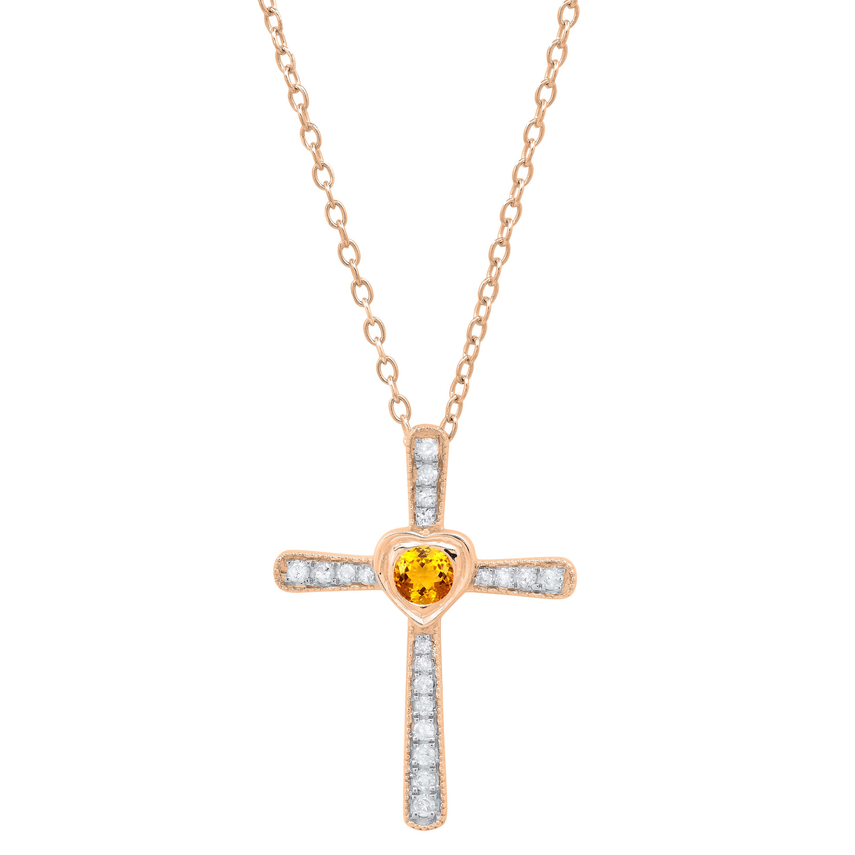 Buy 3.5 mm Round Citrine & White Diamond Ladies Heart Cross